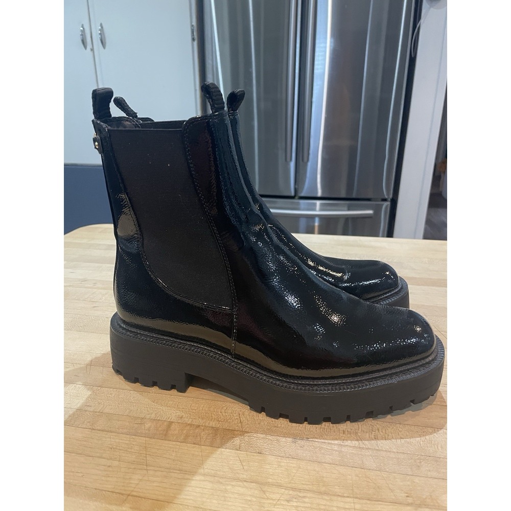 Sam Edelman Laguna Lug Sole Chelsea Black Patent Pull On Boots Women's 8.5 M
